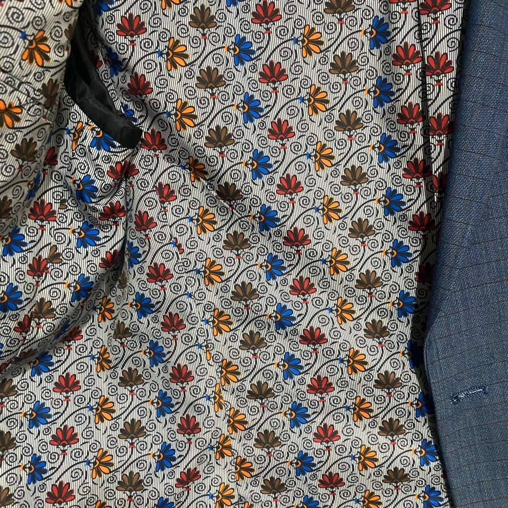 Alan Flusser Textured Blue Blazer with Floral Lining W/matching Pocket Square - Picture 4 of 5